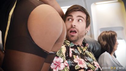 LaSirena69 and Hazel Grace pleasuring lucky dude on plane
