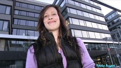 Public Agent Convinces Tall Brunette Beauty To Fuck Him In An Open Field 1