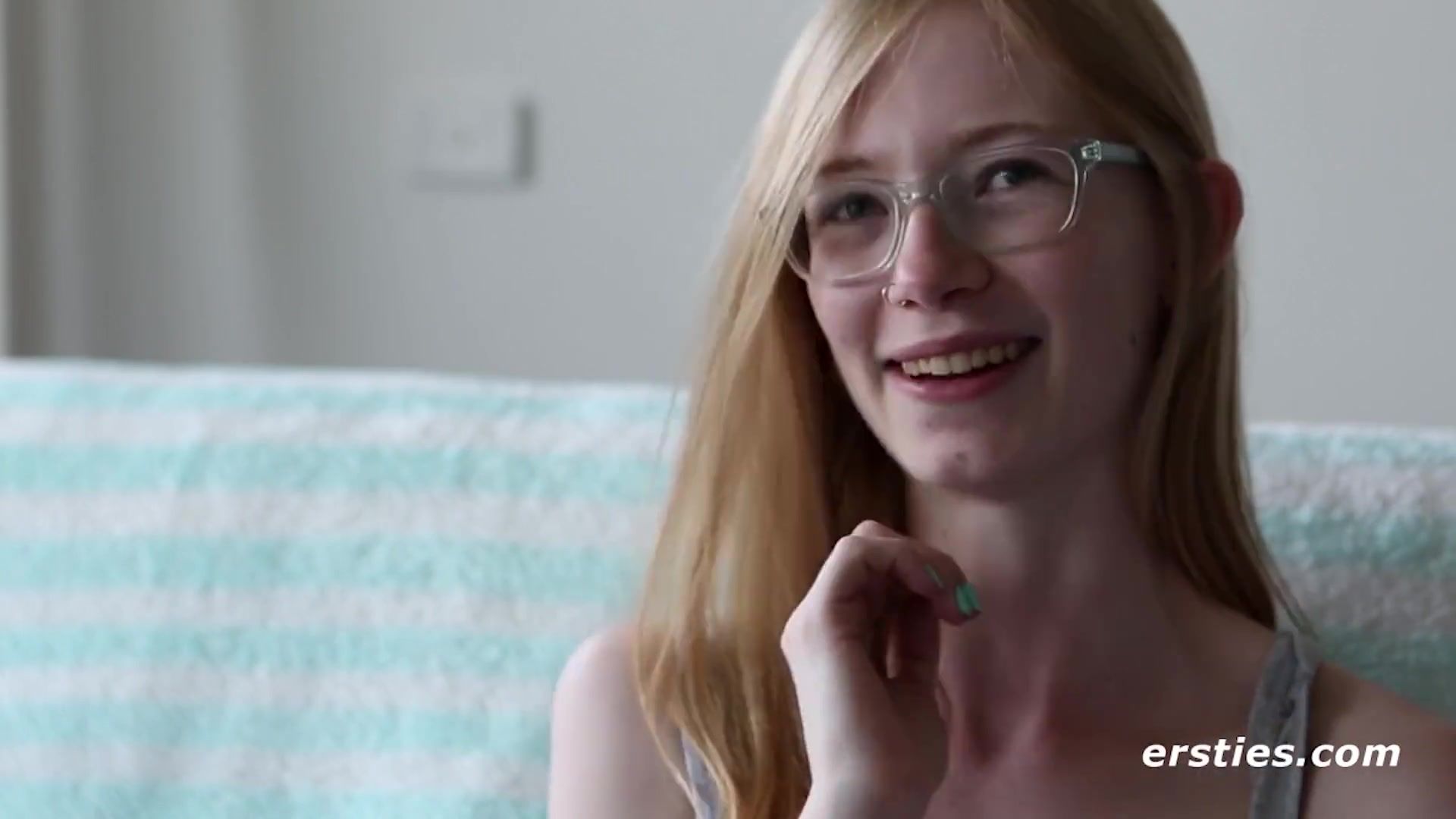 Shy Blonde Nerd Girl in Glasses Gives Us The Sexy Tour Of Her Body image picture